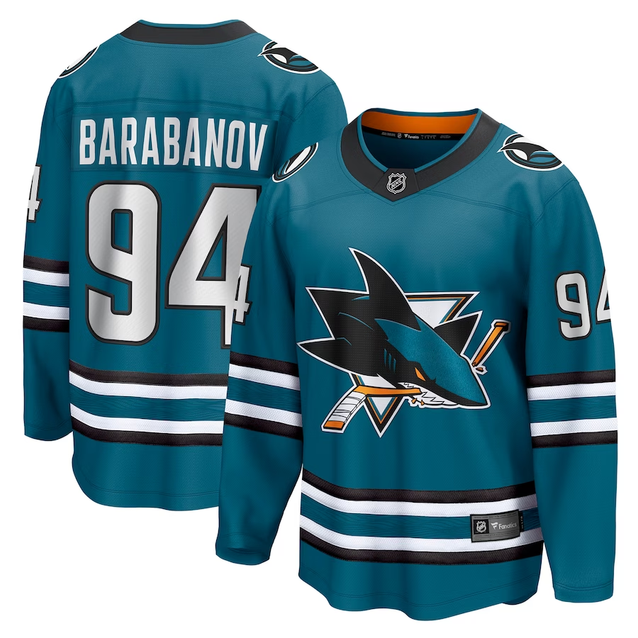 Men's San Jose Sharks Alexander Barabanov #94 Teal Home Breakaway Jersey